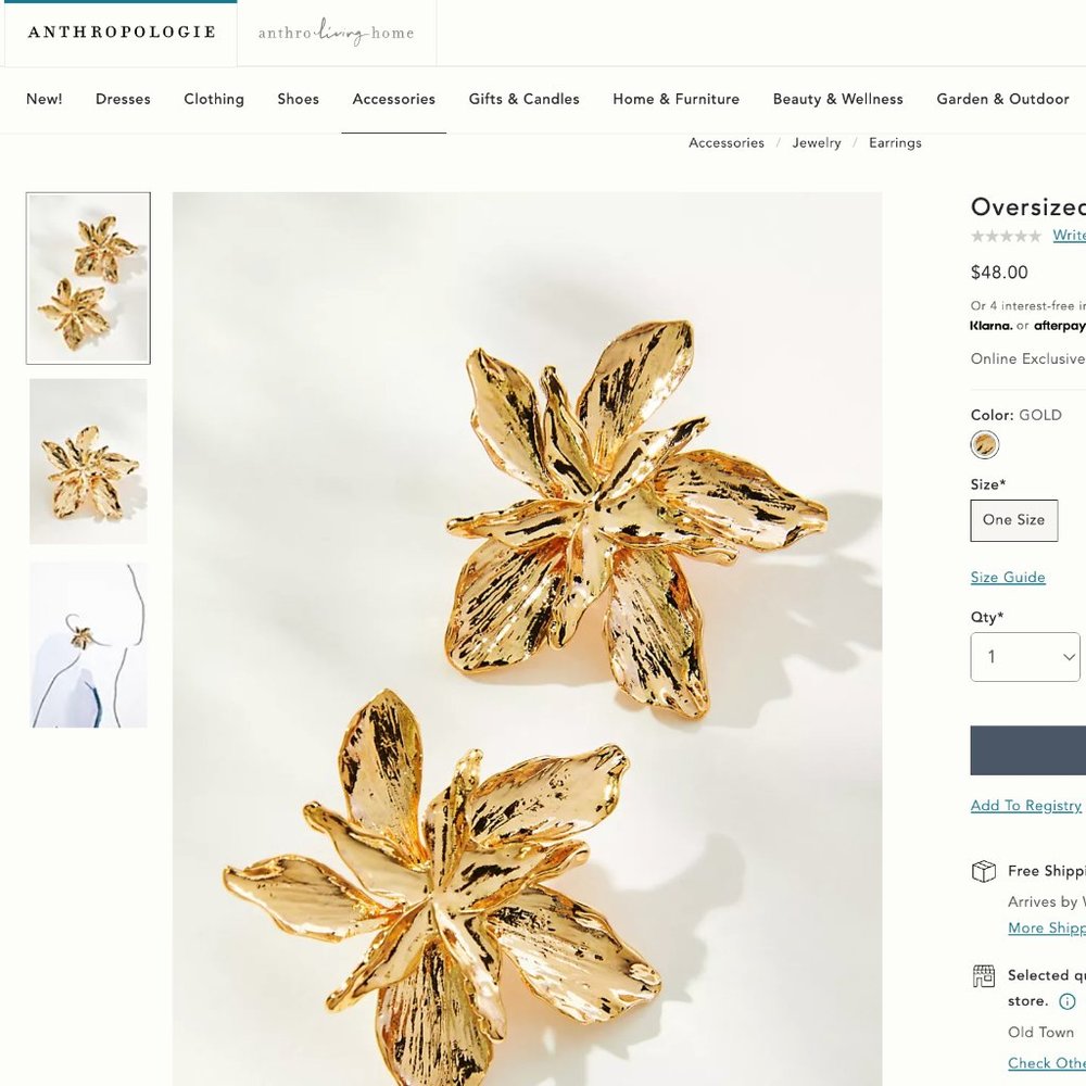 Gold Flower Earrings - Picture 8 of 9